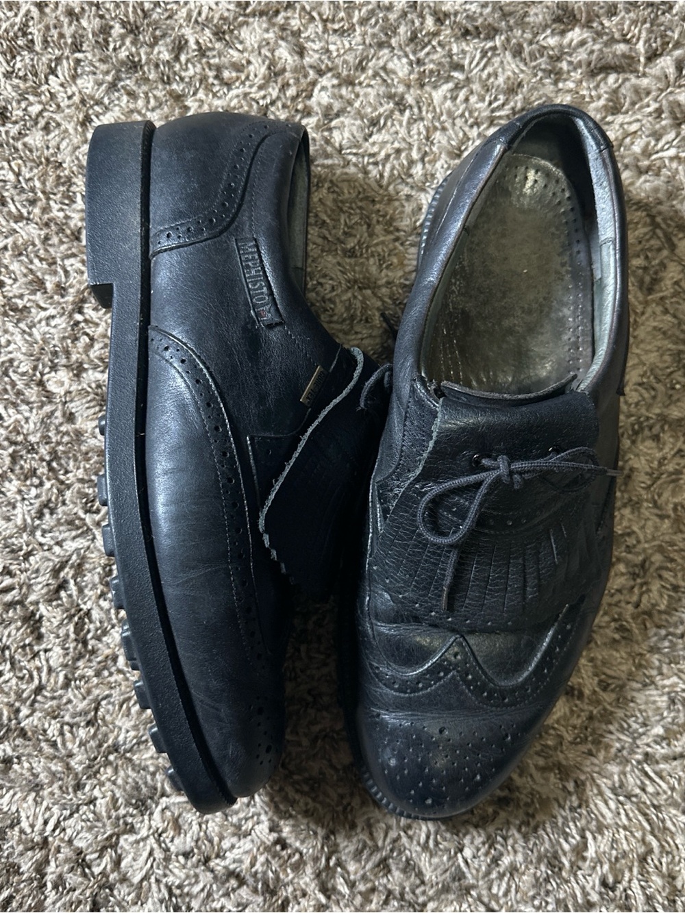 Mephisto Black Leather Wingtip Golf Shoes Soft Spike Comfort Size 11 1/2